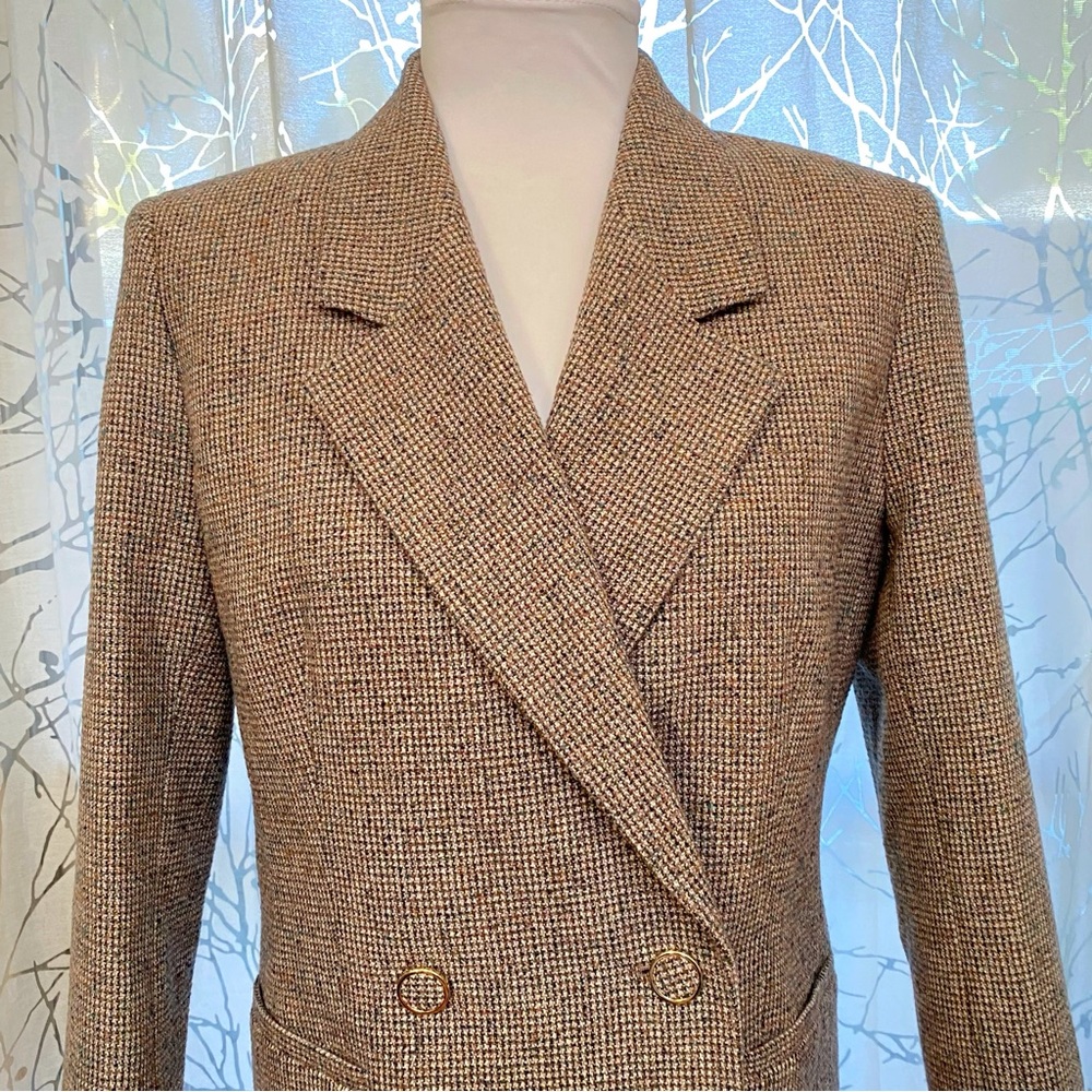 LAFAYETTE 148 tan brown Double Breasted Check Print Wool Jacket blazer - Picture 6 of 14